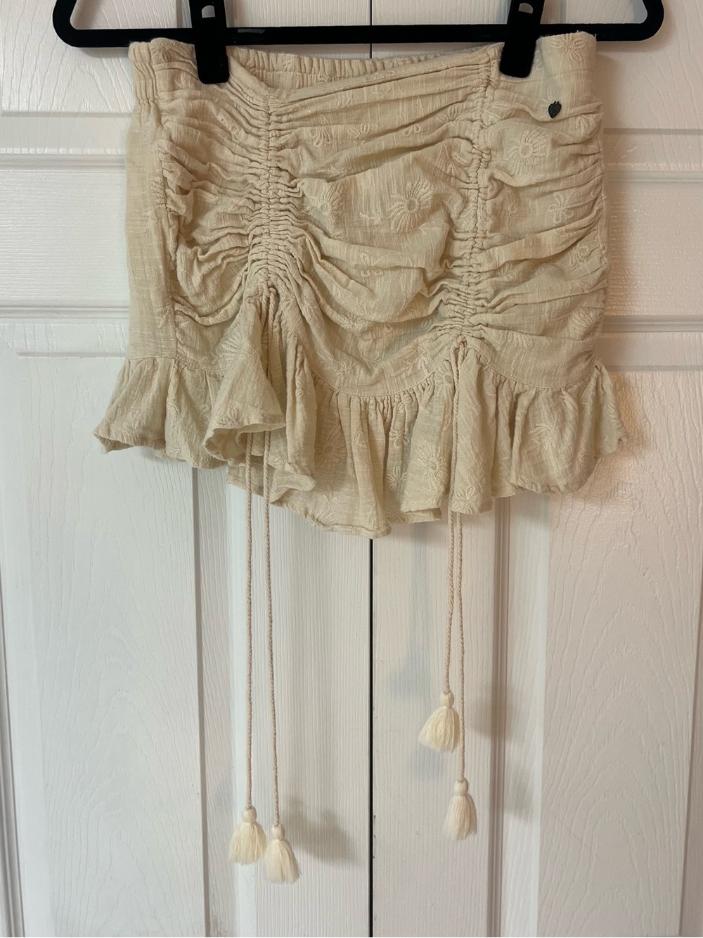 Beige Ruched Ruffle Mini Skirt - Picture 1 of 6